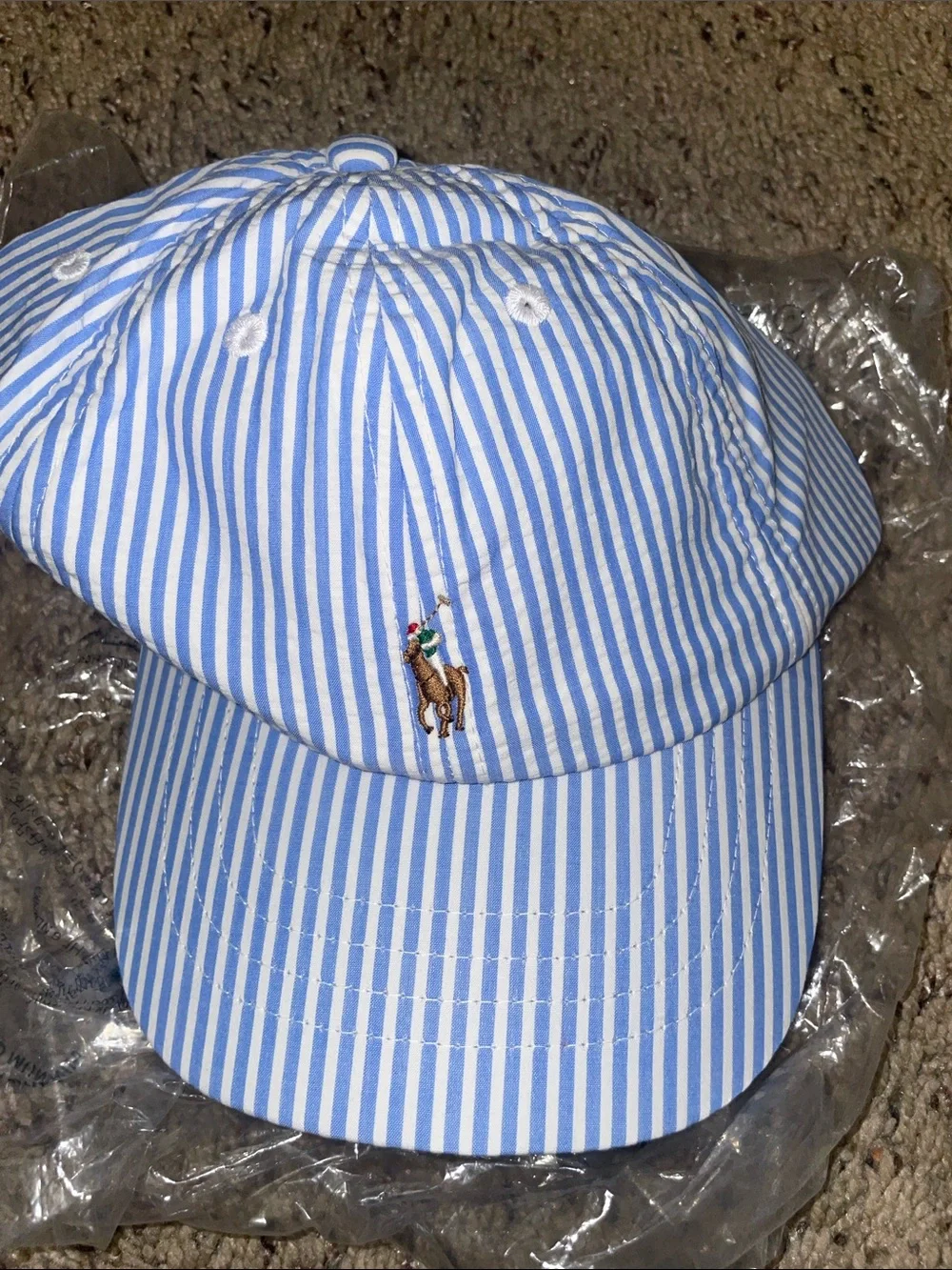 Ralph Lauren Light Blue & White Striped Polo Cap